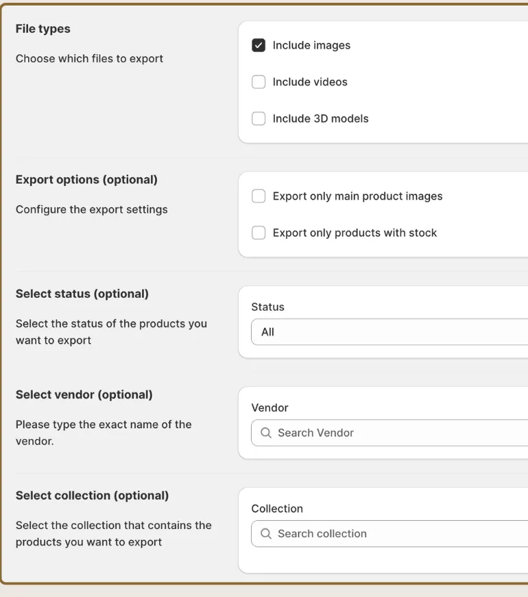 Choose what to export